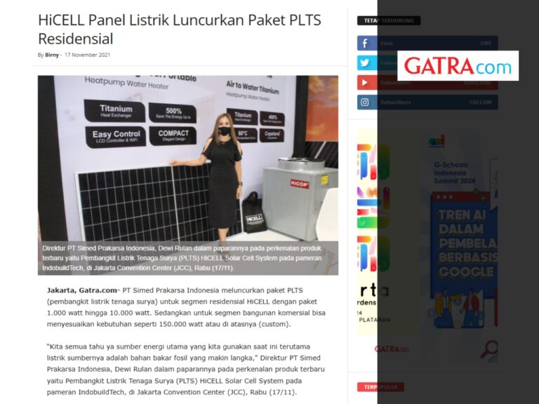 Gatra - HiCELL Panel Listrik Luncurkan Paket PLTS Residensial
